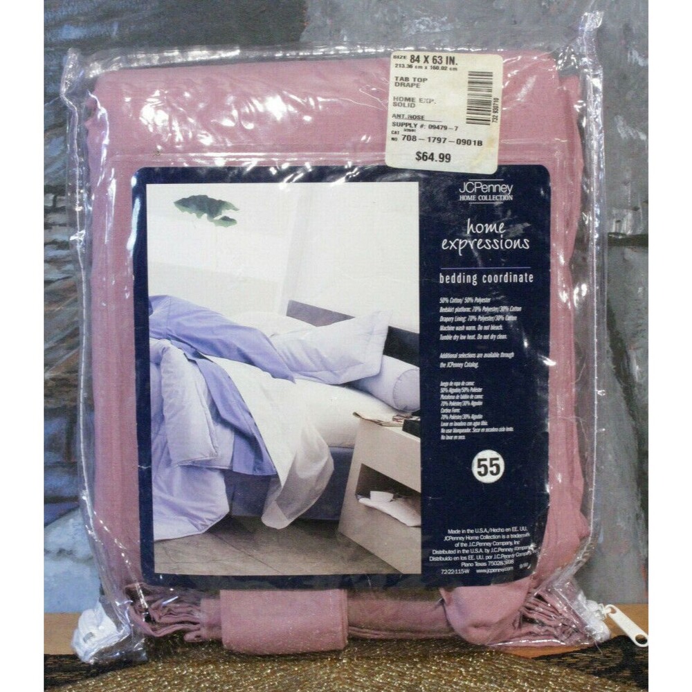 TabTop Drapery Panel JCPenney Home Expression Solid Antique Rose 2 PC Lined  NOS